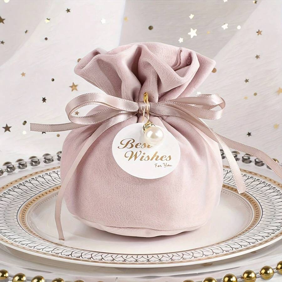 10pcs Velvet Round Bottom Gift Bags - Pink - View 1