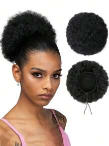 Afro Puff Drawstring Ponytail Kinky Curly Bun Hair Synthetic Short Extensions Hairpieces Updo Hair for  Girls - Black - View 1