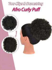 Afro Puff Drawstring Ponytail Kinky Curly Bun Hair Synthetic Short Extensions Hairpieces Updo Hair for  Girls - Black - View 5