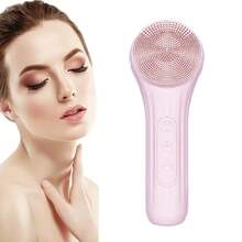 黑色充電式聲波潔面刷帶矽膠潔面刷,熱療,振動,超音波,防水,深層清潔和護膚