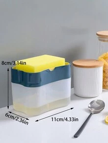 1pc Liquid Soap Dispenser With Built-in Cleaning Sponge Holder And Scrub Brush For Kitchen Sink - Navy Blue - View 4