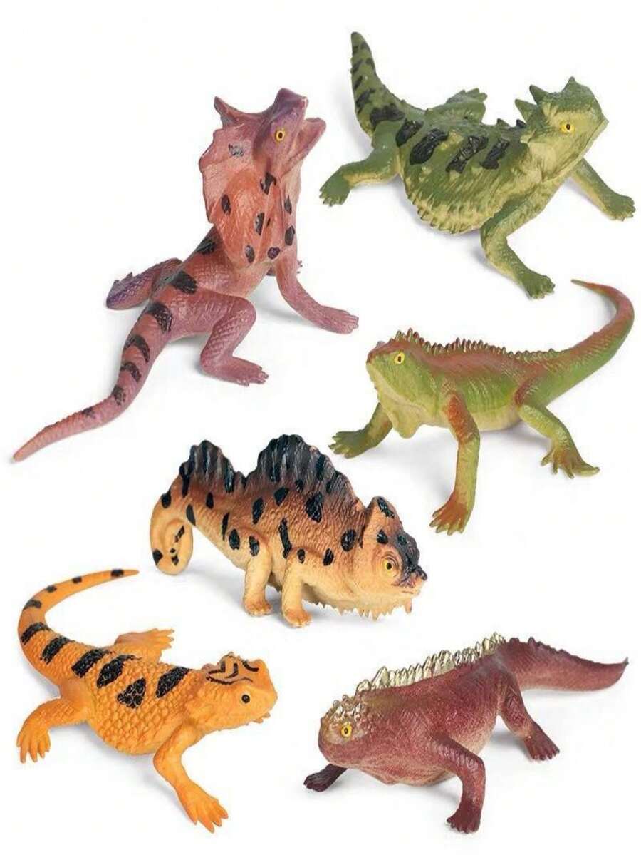 6入組仿真野生動物迷你蜥蜴、變色龍、犄角蜥、鬃狮蜥模型人偶 - 彩色 - 查看 1