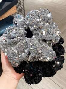 1件女士天鵝絨閃亮髮圈，高貴典雅，適合日常穿著、節日聚會