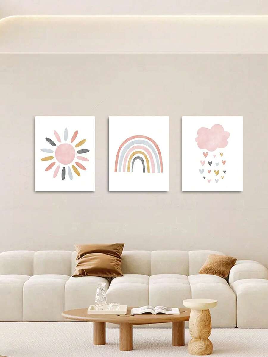 3pcs Modern Minimalist Style Canvas Printed Wall Art Set, Cartoon Ruler Pattern In Blocks And Lines, Suitable For Living Room And Bedroom, Reusable And Removable - Multicolor - View 1