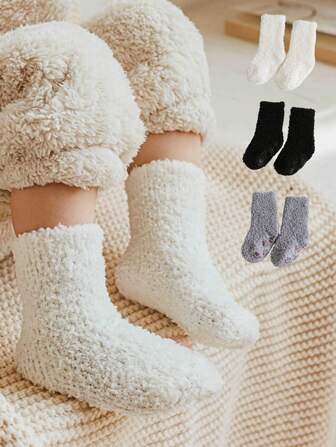 3Pairs Baby Winter Fluffy Coral Fleece Floor Socks Little One Boys Girls Kids Indoor Non Slip Socks Sleeping Warmer Thicken medias Christmas Gift