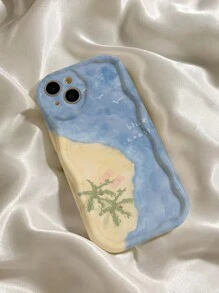 1pc White 3d Wave Patterned Beach Vacation Phone Case Compatible With iphone - Multicolor - View 1