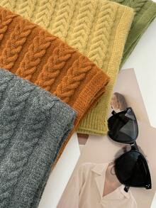 1條女款針織八瓣花紋保暖時尚純色圍巾,戶外秋冬頸部保護 - 軍綠色 - 查看 6