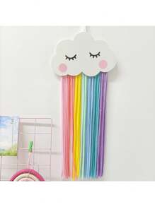 1pc Smiling Face Cloud & Rainbow Design Hanging Decoration For Home, Kids Room And Bedroom, Can Be Used As Hair Clip Or Wall Organizer - White - View 3