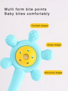 1pc Baby Rattle Teether Toy, Silicone Material, Suitable For Teething Period Grab Training - Blue - View 6