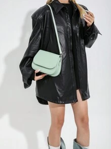 Mini & Minimalist Flap Design Fashionable Saddle Crossbody Bag - Green - View 2