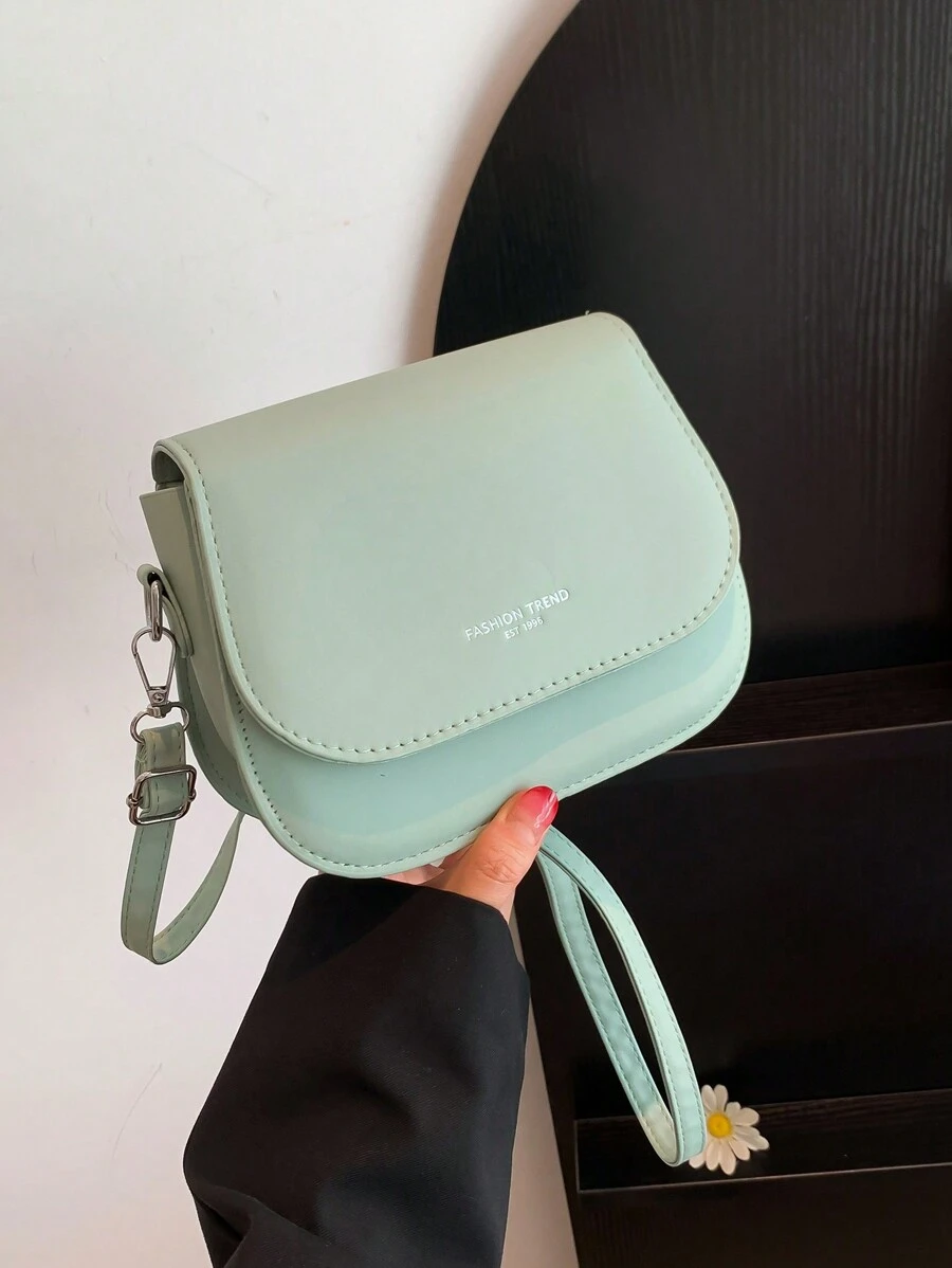 Mini & Minimalist Flap Design Fashionable Saddle Crossbody Bag - Green - View 1