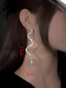 1對歐美時尚奢華蛇形全水鑽流蘇耳環 - 銀色 - 查看 4