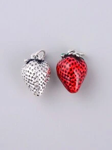 1個時尚925純銀和紅色搪瓷草莓形吊墜,適用於diy、送給朋友、生日、母親節、日常佩戴 - 銀色 - 查看 3