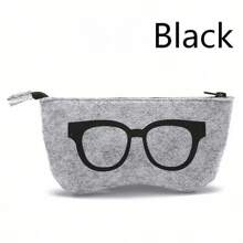 1pc Upgrade Your Glasses With This Stylish Neutral Wool Felt Eyeglass Pouch! - Black - View 9