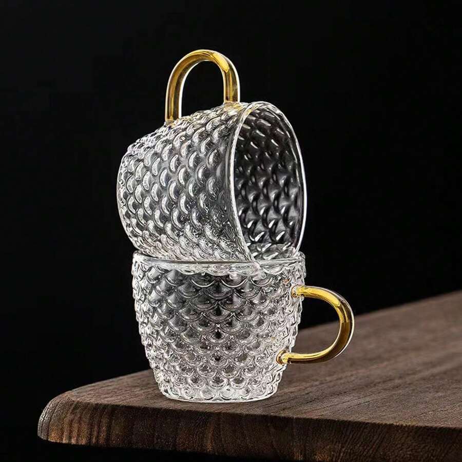 2入組110ml黃色手把玻璃杯,加厚的杯身適用於咖啡廳、家庭、辦公室、餐廳、旅館、超市,適用於咖啡、茶、飲料和果汁飲料器具