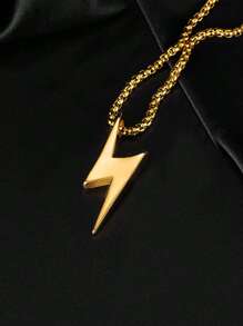 Men Lightning Pendant Necklace Stainless Steel Punk Hip Pop Style - Silver - View 7