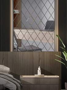 58pcs Geometric Design Mirror Wall Sticker, Modern PMMA Wall Mirror Tile For Home Birthday - Silver - View 8