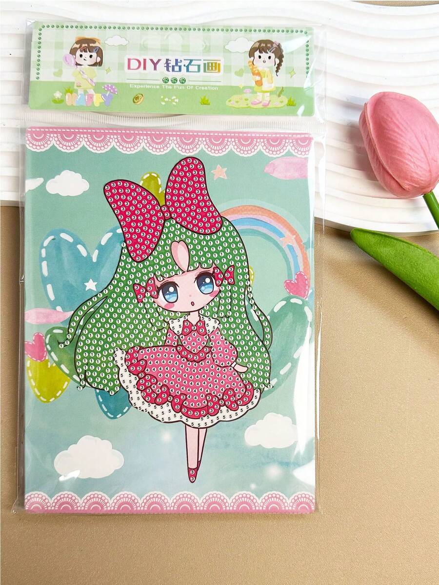 1入組卡通可愛小女孩diy鑽石畫,提高學生創造力手工鑽石畫,發展兒童專注力 - 彩色 - 查看 1