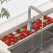 1pc Christmas Themed Faucet Drain Pad, Bathroom Kitchen Anti-splash Pad, Diatomaceous Earth Anti-moisture & Anti-slip Faucet Mat, Kitchen Countertop Accessory - Multicolor - View 2