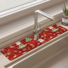 1pc Christmas Themed Faucet Drain Pad, Bathroom Kitchen Anti-splash Pad, Diatomaceous Earth Anti-moisture & Anti-slip Faucet Mat, Kitchen Countertop Accessory - Multicolor - View 1