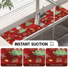1pc Christmas Themed Faucet Drain Pad, Bathroom Kitchen Anti-splash Pad, Diatomaceous Earth Anti-moisture & Anti-slip Faucet Mat, Kitchen Countertop Accessory - Multicolor - View 6