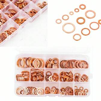 100PCS Copper Crush Washer Gasket Set Flat Ring Seal Assortment Kit