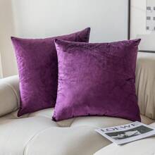 1pc Velvet Upholstery Sofa Pillowcase Soft Square Cushion Cover For Sofa Bed Cart, 18x18 Inches, Purple, Pillow Insert Not Included - Purple - View 2