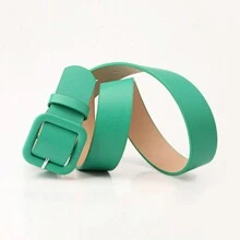1 件裝女式綠色方扣 Pu 腰帶,適合牛仔褲,日常穿著