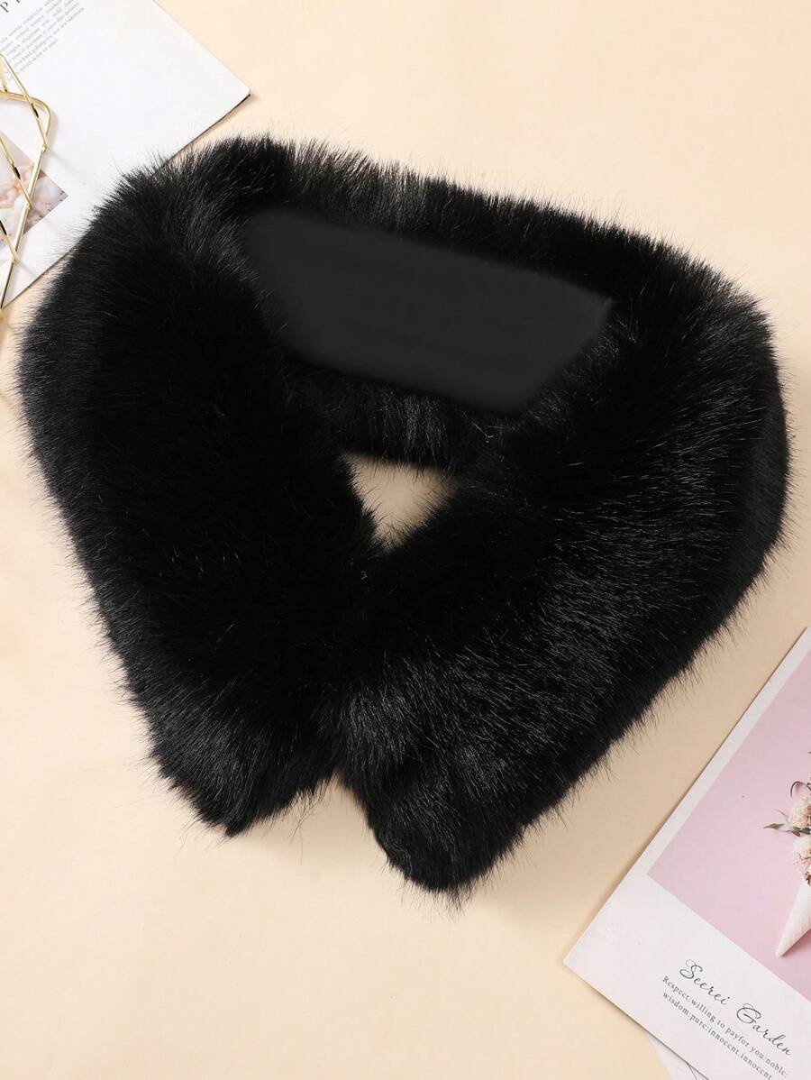 Bufanda De Cuello De Piel De Imitación De Zorro Negro De Moda Y Abrigo Para Hombres Y Mujeres En Otoño E Invierno, Elegante Y Cálida, Con Diseño De Pelo De Color Sólido Y Desmontable, Uso Diario Y Versátil - Negro - Ver 1