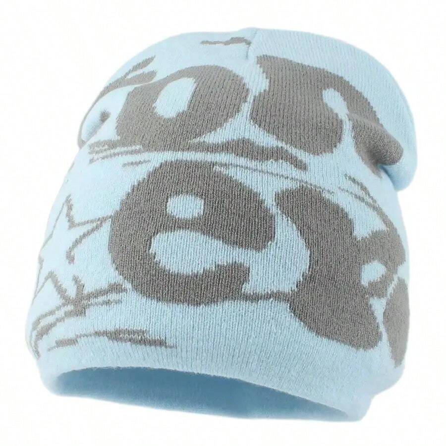 Hàn Quốc NỮ Mũ Beanies Dệt hoa Dệt Thời trang Sọ Mũ lưỡi trai Trang phục trên phố Mũ - Màu xanh lam - Xem 1