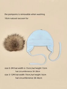 1 chiếc mũ len bảo vệ tai ấm áp làm từ lông gấu trúc thật, mũ trẻ sơ sinh cho bé trai và bé gái, mùa thu/đông - Màu xanh lam - Xem 6