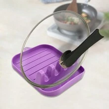 Multi-functional Kitchen Utensils Organizer Including Pot Lid Stand, Spatula & Spoon Holder, Sitting Chopping Board Storage Rack And More - Purple - View 2