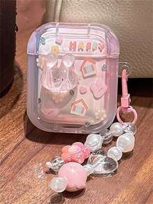 Cute Stuff Cute Cartoon 3D Pink Rabbit Y2K Headphones Case Compatible With AirPods 1 2 3 With Kawaii Dog Tulip Pendant Protective Shell Soft Cover Compatible With AirPods Pro 2
