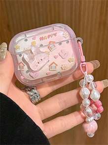 Cute Stuff Cute Cartoon 3D Pink Rabbit Y2K Headphones Case Compatible With AirPods 1 2 3 With Kawaii Dog Tulip Pendant Protective Shell Soft Cover Compatible With AirPods Pro 2