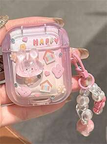 Cute Stuff Cute Cartoon 3D Pink Rabbit Y2K Headphones Case Compatible With AirPods 1 2 3 With Kawaii Dog Tulip Pendant Protective Shell Soft Cover Compatible With AirPods Pro 2