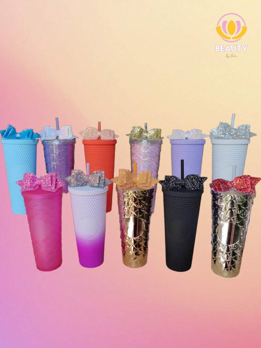 Accesorio para vasos de bebidas, tipo Star, moño decorativo, brillante, para popote, moños con brillos para termo. - Multicolor - Ver 1