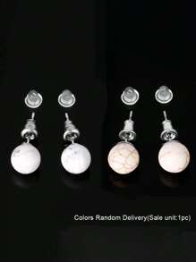 1 Par de pendientes de aro de cristal de piedra natural, bola redonda de cuarzo rosa, amatista de 8 mm, color plateado, joyería de moda simple para mujeres y niñas