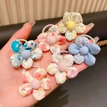 10入組女孩可愛的髮飾,甜美公主和鄉村風格的花卉布花,適用於兒童和寶寶少頭髮的頭帶和髮圈,日常使用和禮物