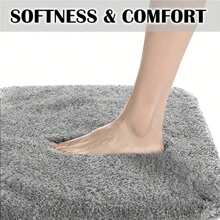 1pc Solid Color Grey Absorbent Anti-slip Bath Mat, Soft Fluffy Floor Mat For Bathroom - Grey - View 4