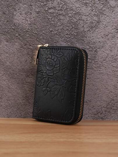 1 件女士黑色时尚简约钱包短款大容量多卡槽单拉链便携式印花零钱包男士钱包钱包小钱包男士钱包真皮