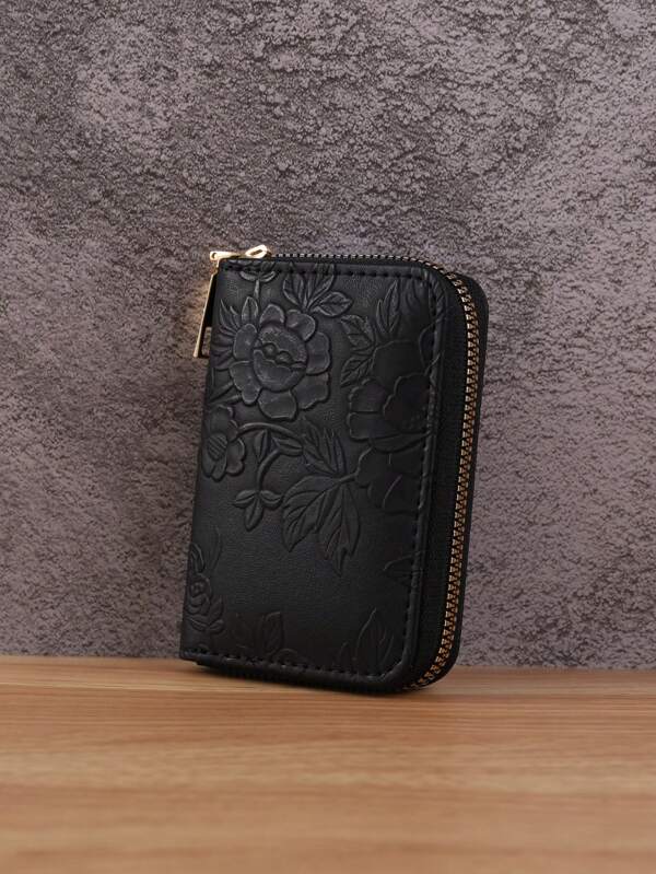 1pc Women's Black Fashionable Simple Wallet Short Style Large Capacity Multiple Card Slots Single Zipper Portable Printed Coin For Men Wallet Purse Wallet Small Wallet Men Wallet Leather