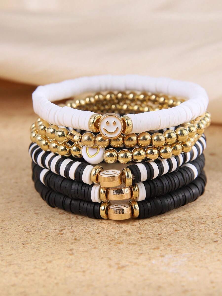 Bộ 6 chiếc vòng tay hình ngôi sao năm cánh cười bằng đất sét mềm nhiều lớp đàn hồi thời trang và đa năng dành cho nữ - Nhiều màu - Xem 1