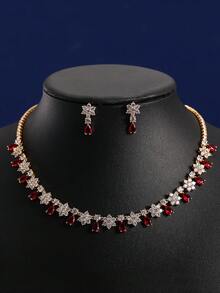 3入組華麗女士珠寶套裝,時尚立體氧化鋯石花朵裝飾,水滴吊墜,適合婚禮晚宴襯托頸部美感,結婚週年紀念禮品 - 套裝 - 查看 10