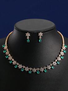 3入組華麗女士珠寶套裝,時尚立體氧化鋯石花朵裝飾,水滴吊墜,適合婚禮晚宴襯托頸部美感,結婚週年紀念禮品 - 套裝 - 查看 12