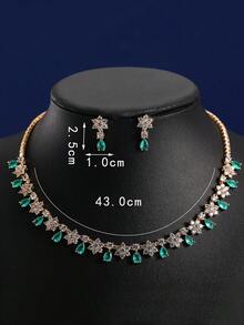 3入組華麗女士珠寶套裝,時尚立體氧化鋯石花朵裝飾,水滴吊墜,適合婚禮晚宴襯托頸部美感,結婚週年紀念禮品 - 套裝 - 查看 11