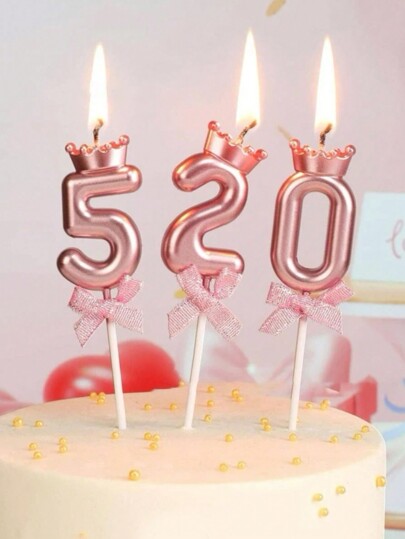 1 pieza Vela con forma de corona y lazo de color oro rosa para decorar pastel de cumpleaños (0-9)