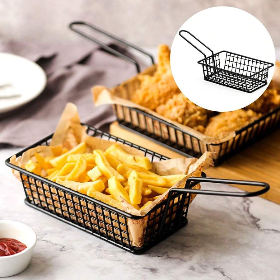 1pc Iron Fry Basket, French Fry Basket, Fried Chicken & Chips Snack Basket, Restaurant Snack Basket, Bar Fried Food Basket, Chicken Wings & Bread Basket, Fried Chicken Tray - Black - View 1