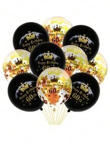 10入組黑色和金色皇冠生日快樂氣球,金色閃粉乳膠氣球用於18歲、21歲、30歲、40歲、50歲、60歲、70歲生日派對裝飾,成人派對用品