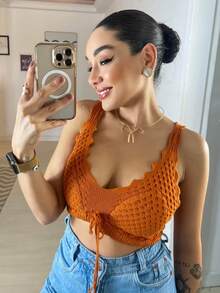 Women Knit Tops - 鏽棕色 - 查看 2