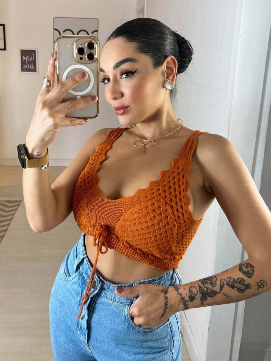 Women Knit Tops - 鏽棕色 - 查看 1